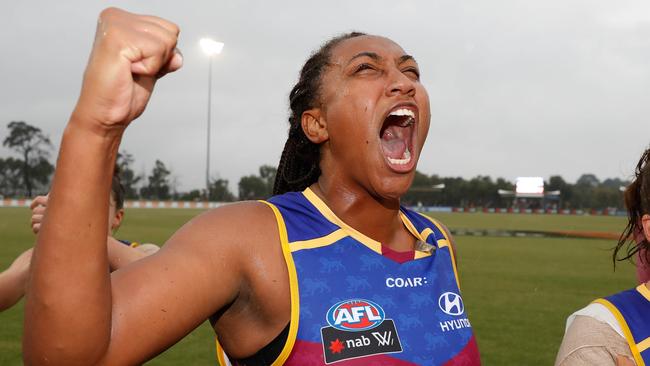 Sabrina Frederick-Traub has become one of the most recognisable faces in the AFLW. Photo: Michael Willson/AFL Media/Getty Images