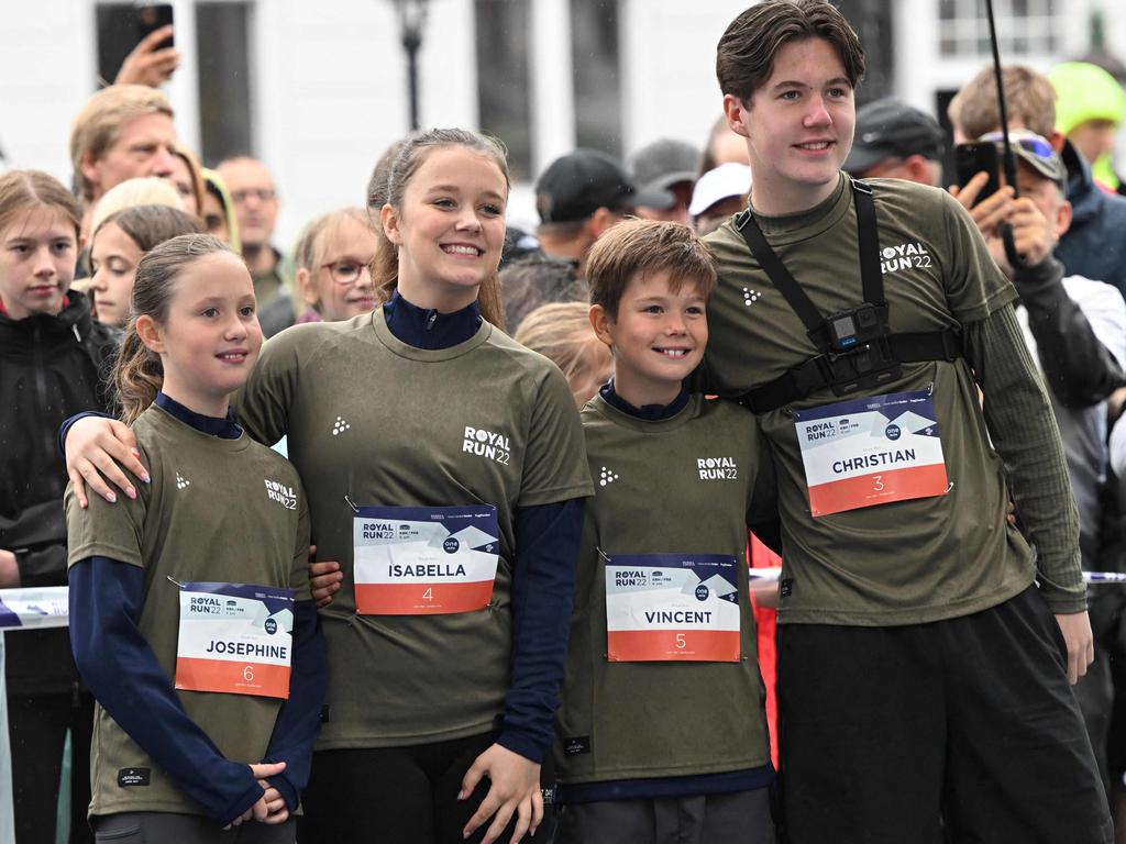 The children pose ahead of the Royal Run in Kolding. Picture: Philip Davali/Ritzau Scanpix/AFP