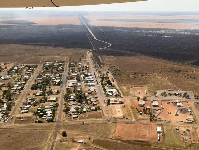 The Queensland Fire Department's aerial photos of an out-of-control  bushfire near Dirranbandi. Picture: Contributed