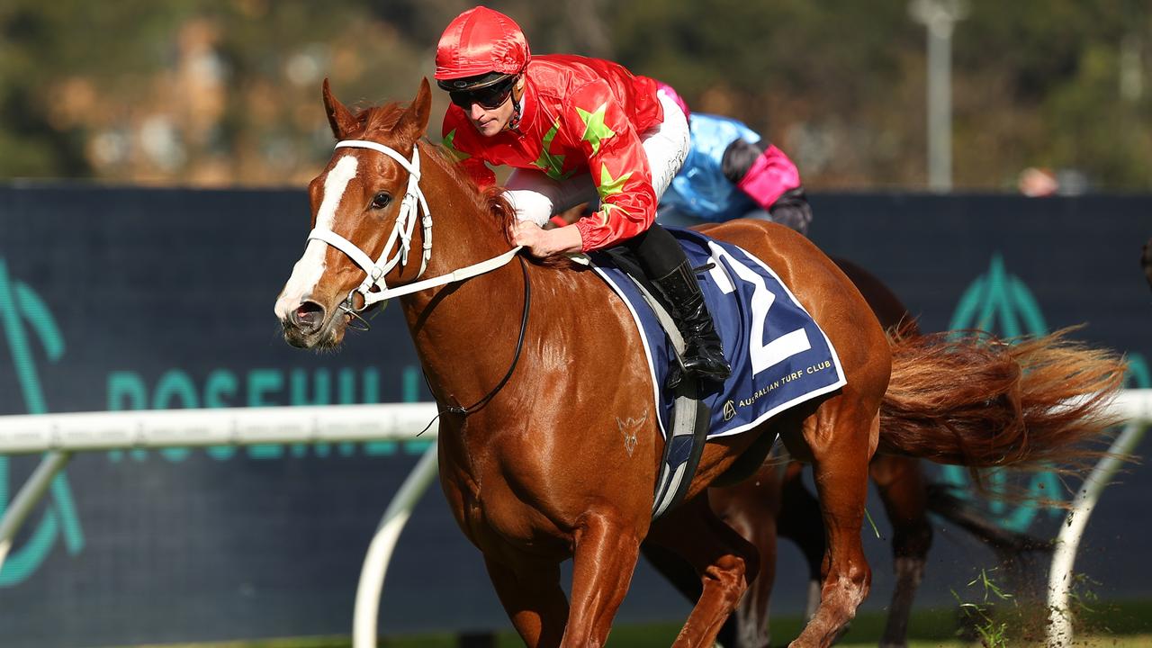 Gatsby’s and James McDonald race to an easy win in the Listed Rosebud at Rosehill. Picture: Jeremy Ng/Getty Images