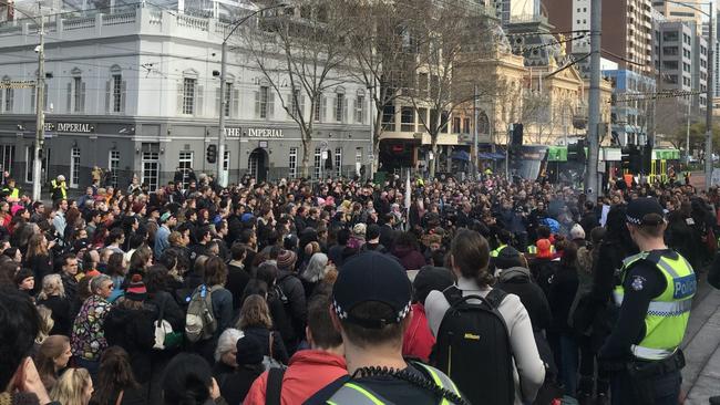 The botched Western Highway upgrade project drives protesters on to Parliament House steps. Picture: Twitter