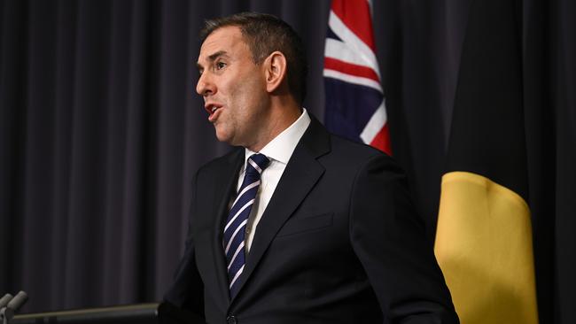 Federal Treasurer Jim Chalmers holds a press conference after the RBA’s rate cut. Picture: Martin Ollman/NewsWire