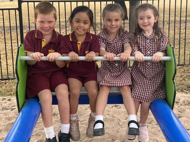 My First Year 2023: Jondaryan State School Prep students (from left) Lincoln, Yzmyne, Savannah and Vivienne. Absent is Mackenzie.