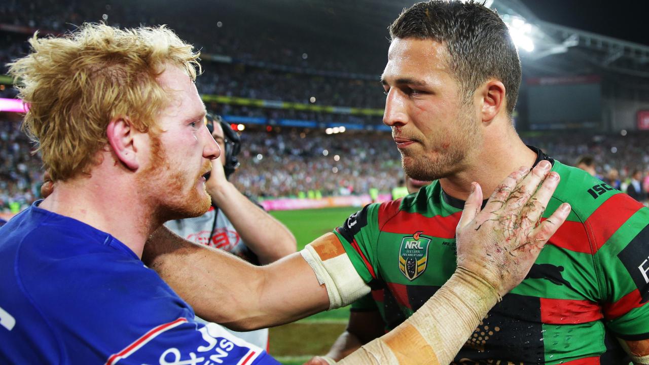James Graham and Sam Burgess catch up after the 2014 NRL Grand Final