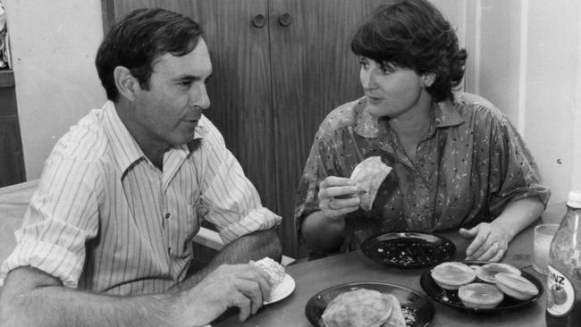 Liberal Party preselected candidate for Boothby, Steele Hall, relaxing at home at College Park with his wife Joan on January 29, 1981.