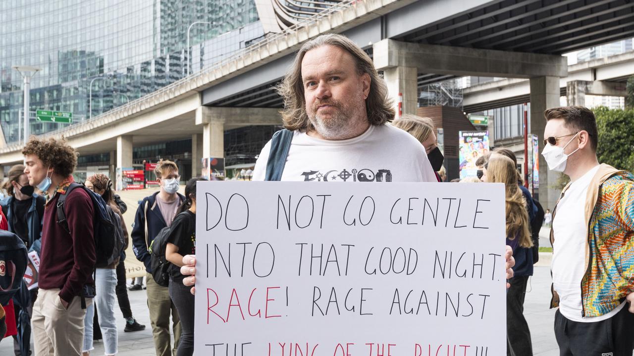 ‘Rage against the lying of the right,’ read another sign. Picture: NewsWire / Monique Harmer