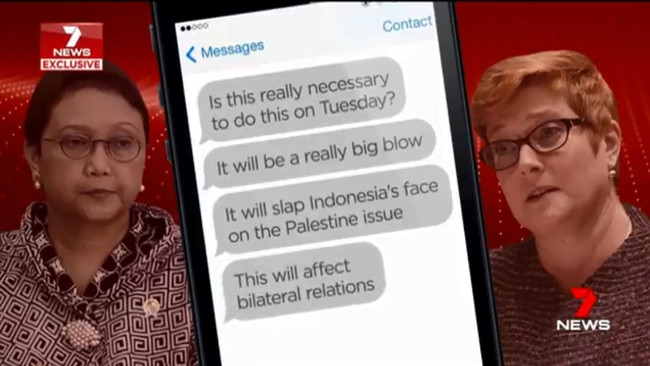 Explosive messages sent by the Indonesian Foreign Minister to Marise Payne show the country's fury over the Israel Embassy move.