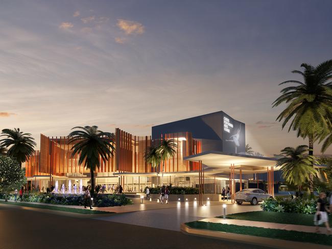 Artist's impression of the Cairns Performing Arts Centre at dusk. to open September 2018.