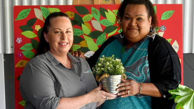 Funding announcement for Community Gro in Garbutt. Community Gro CEO Kathryn Meehan with acting manager youth services Katrina Hanson. Picture: Evan Morgan