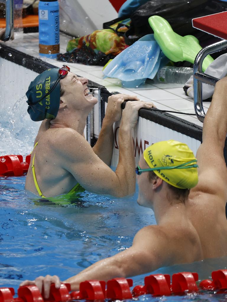 Cate Campbell has a laugh at the side of the pool. Picture: Alex Coppel.