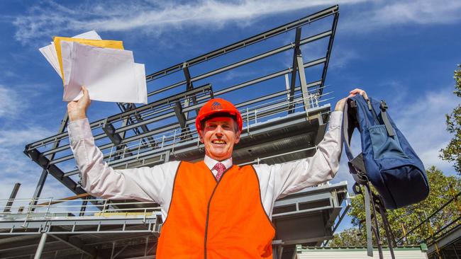 Principal Noel Creece during construction of South Melbourne Primary School. Picture: Valeriu Campan