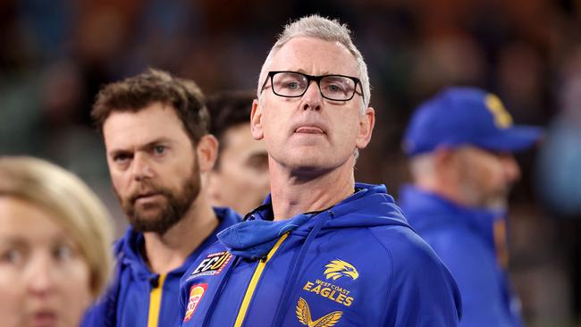 Adam Simpson, Senior Coach of the Eagles during the 2021 AFL Round 18 match between the Adelaide Crows and the West Coast Eagles. (Photo by James Elsby/AFL Photos via Getty Images)