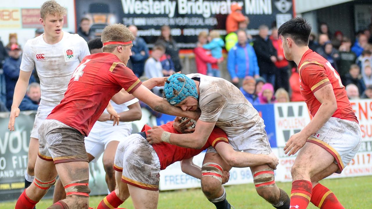 Louis Lynagh, first left, pictured playing for England during the recent England U16 v Wales U16. Picture: Supplied