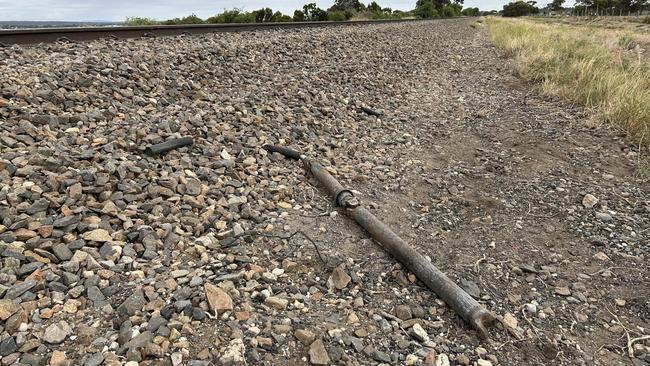 Parts of the Holden ute were thrown from the tracks when the car was hit by a freight train. Picture: Riley Walter