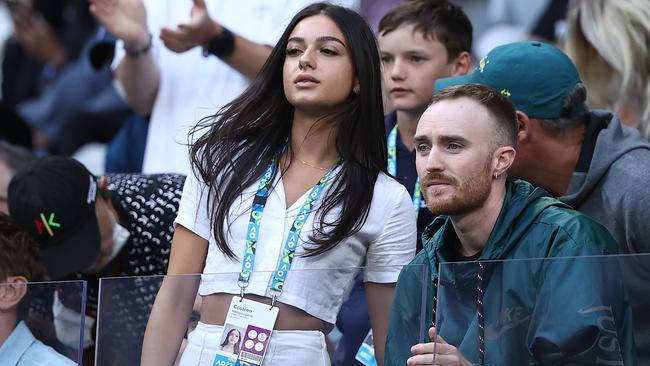 Nick Kyrgios’ girlfriend Costeen Hatzi watches on. Picture: Getty Images