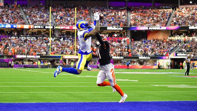 Los Angeles Rams' Odell Beckham catches the ball and scores a touchdown during Super Bowl LVI between the Los Angeles Rams and the Cincinnati Bengals at SoFi Stadium in Inglewood, California. Picture: AFP