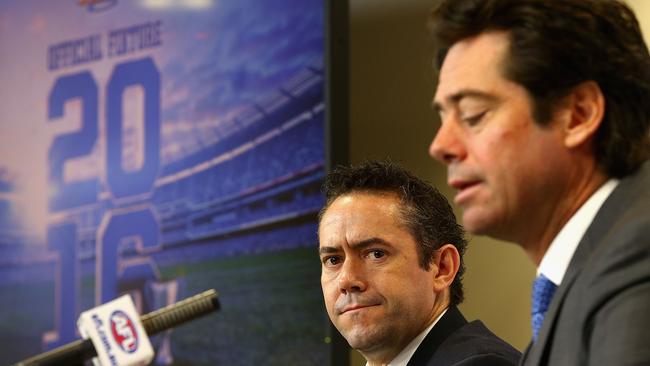 Simon Lethlean with AFL chief Gillon McLachlan. Picture: Getty Images