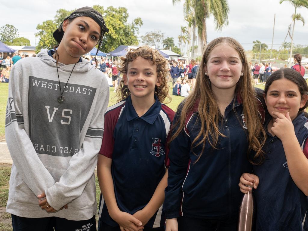 Shania Craig, Cuba Temple, Siah Austin-Linnell and Lily Moore at Mackay State High School Friday 21 July 2023 Picture: Michaela Harlow