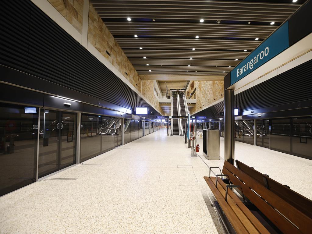 The station platform at Barangaroo Metro Station. Picture: Richard Dobson