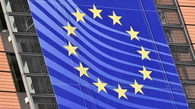 The European flag hangs at the European Council headquarters in Brussels. Picture: AFP