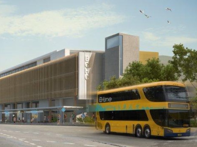 An artist’s impression of the B-Line new double buses and Brookvale bus stop.