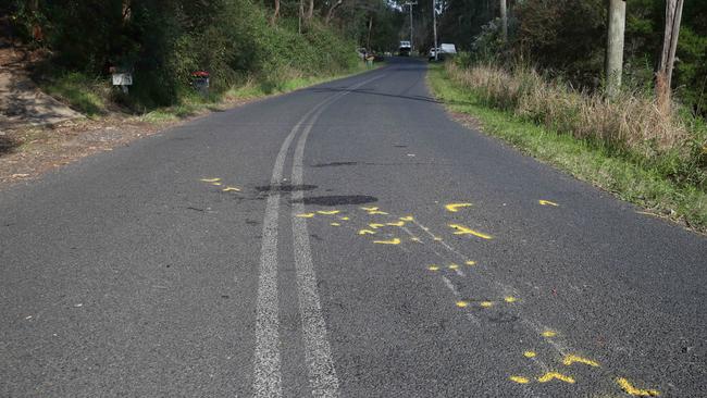 Former Comanchero Bikie Jock Ross was hit on Settlers Rd near Wiseman's Ferry. Pictured is the scene of the accident. Picture: David Swift.