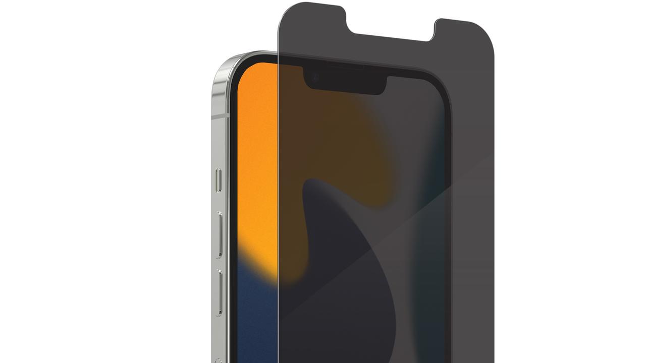 The ZAGG InvisibleShield Glass Elite Privacy screen for the Apple iPhone 13 offers privacy and scratch protection.