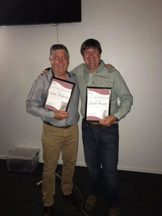 Emerald Jockey Club life member recipients Leon Roberts and Scott power.