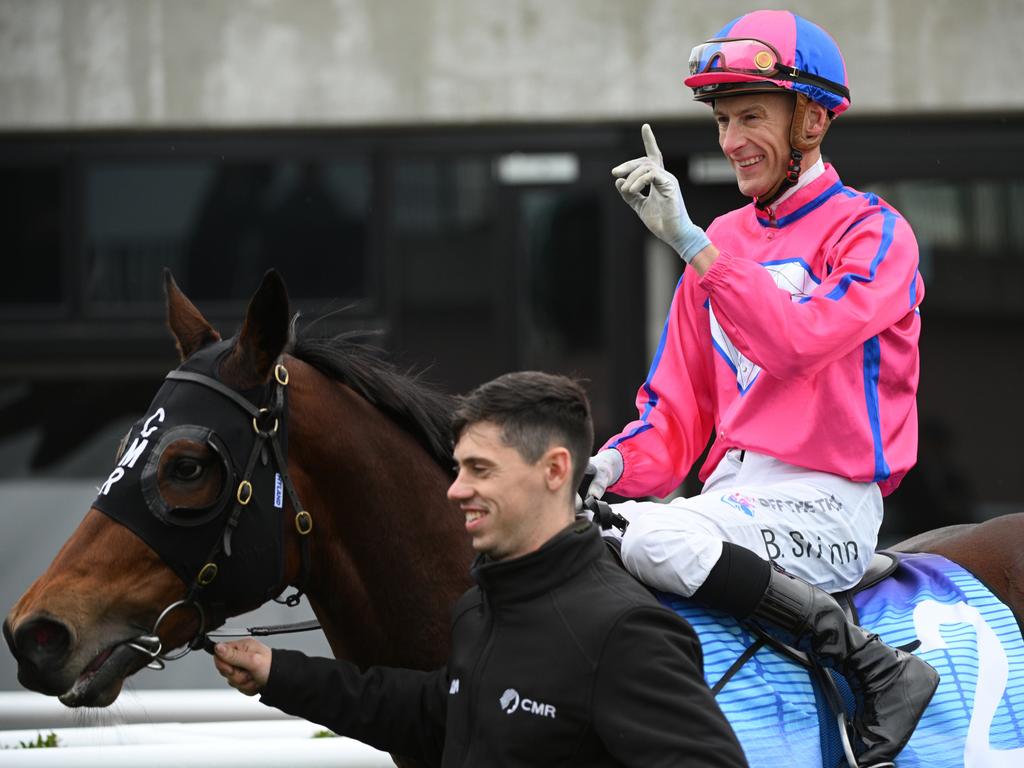 Blake Shinn brings Recommendation back to the winner’s stall. Picture: Vince Caligiuri/Getty Images