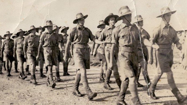 Supplied Editorial Inspection march Egypt 1940, front left is Syd Robson, front right is James Holloway. Courtesy of James' son Tony Holloway <anthony.holloway1@bigpond.com>