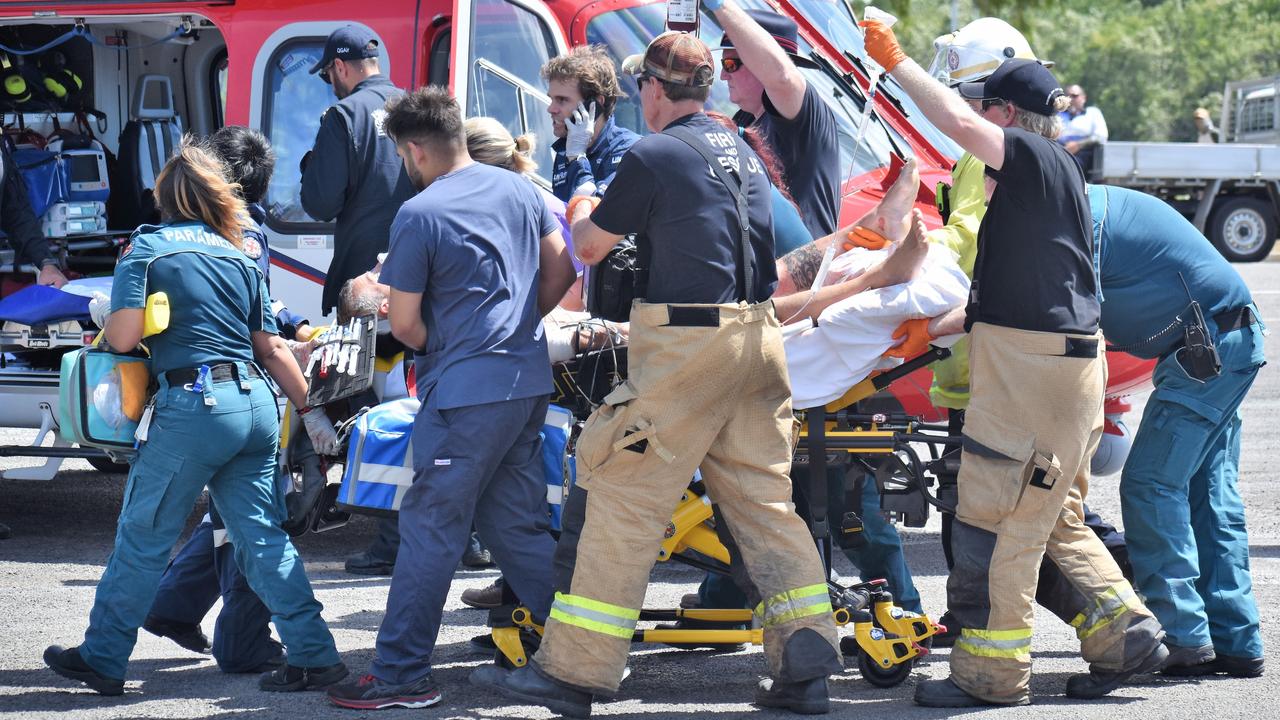 Rick Bettua is moved to the rescue helicopter. Picture: Cameron Bates