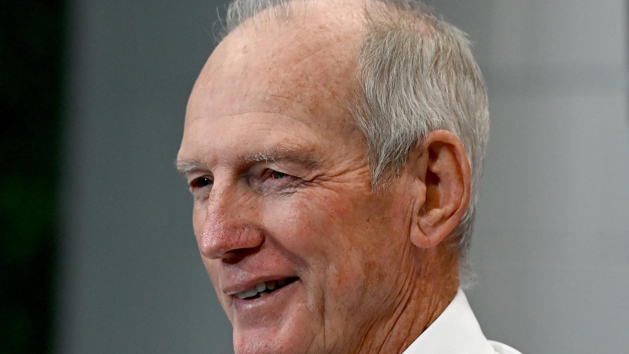 BRISBANE, AUSTRALIA - JUNE 17: Coach Wayne Bennett of the Rabbitohs gives a smile as he speaks at a press conference after the round 15 NRL match between the Brisbane Broncos and the South Sydney Rabbitohs at Suncorp Stadium, on June 17, 2021, in Brisbane, Australia. (Photo by Bradley Kanaris/Getty Images)