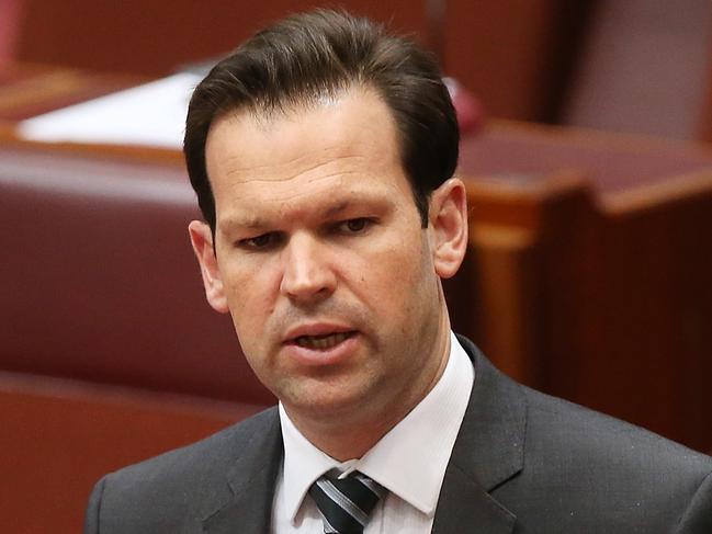 Senator Matt Canavan speaking on the Marriage equality bill in the Senate Chamber at Parliament House in Canberra. Picture Kym Smith