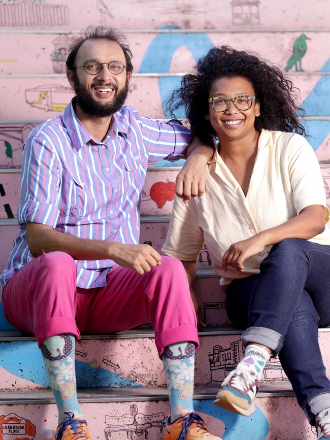 Trail-blazing but retiring Greens councillor for the Gabba ward, Jonathan Sriranganathan, and his successor, Trina Massey. Picture: Steve Pohlner