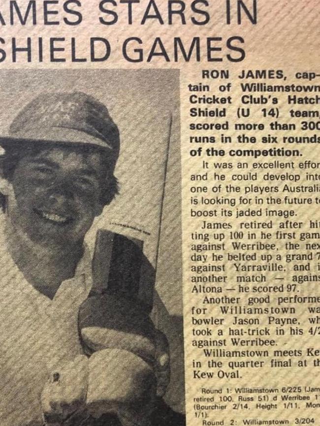 Ron James was also an exceptional young cricketer, earning a write-up in the local paper after making more than 300 runs for Williamstown in the Sub-District Hatch Shield.