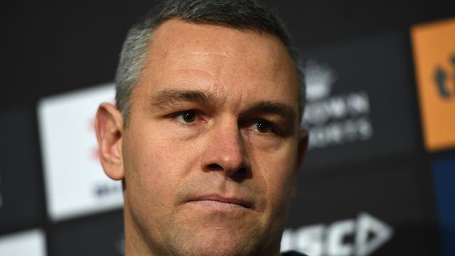 Melbourne Storm assistant coach Jason Ryles speaks to the media in Melbourne, Monday, September 25, 2017. The Melbourne Storm play the North Queensland Cowboys in the NRL Grand Final on Sunday in Sydney. (AAP Image/Julian Smith) NO ARCHIVING