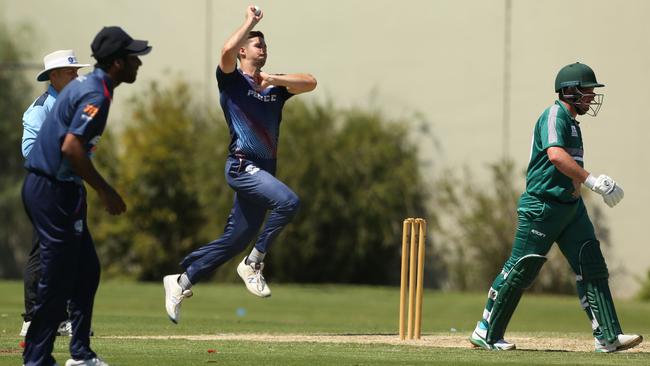 PEGS bowler Adam Reidy-Crofts in action. Picture: Stuart Milligan