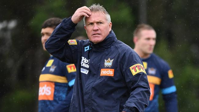 Coach Garth Brennan looks on during the Gold Coast Titans training session on the Gold Coast, Wednesday, June 26, 2019. (AAP Image/Dave Hunt) NO ARCHIVING