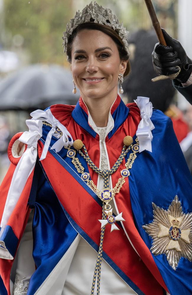 Catherine, Princess of Wales dazzled in a crystal lead embrodiery headpiece. Picture: Getty Images