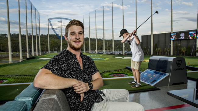 Jordan Bardsley and Tyson Bardsley at, Top Golf, a new golfing attraction on the Gold Coast, which opens on Friday. Picture: Jerad Williams