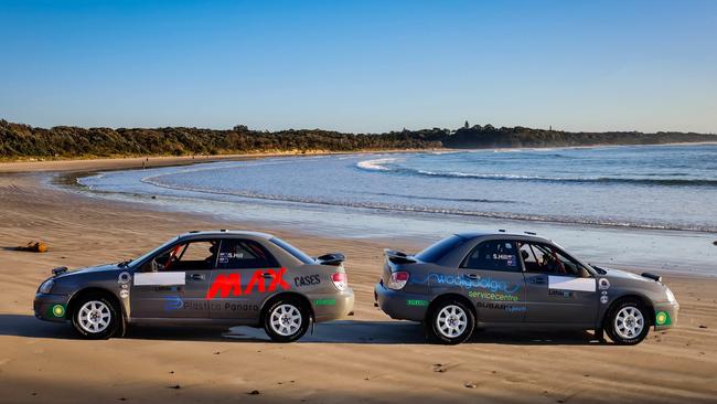 The Subaru Imprezas of Sam Hill and Makenzie Davidson-Hill for the 2022 Coffs Coast Rally.