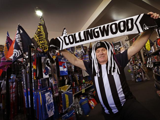 Jack Mihocek before the 2018 grand final at his old ‘Balls N Bumpers’ shop in Burnie. PICTURE: CHRIS KIDD