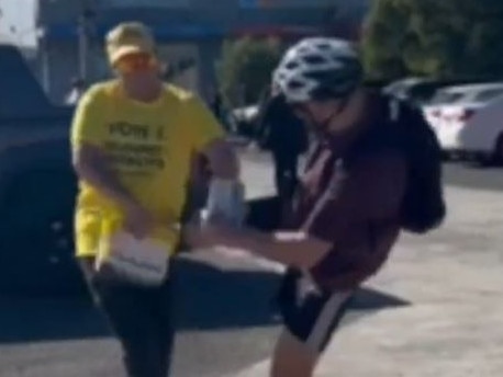 A Trumpet of Patriots volunteer has been punched and kicked at a Melbourne pre-poll both ahead of Saturday’s federal election, in a disturbing incident captured on video. Credit: Rukshan Fernando