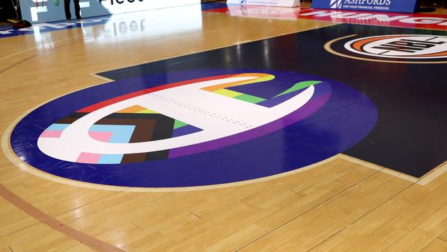 The Pride logo on the floor. Photo by Kelly Defina/Getty Images