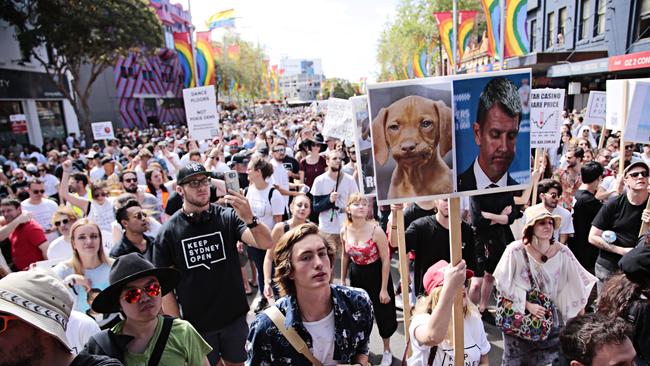 Mass protests were held in Sydney after the introduction of lockout laws. Picture: Adam Yip