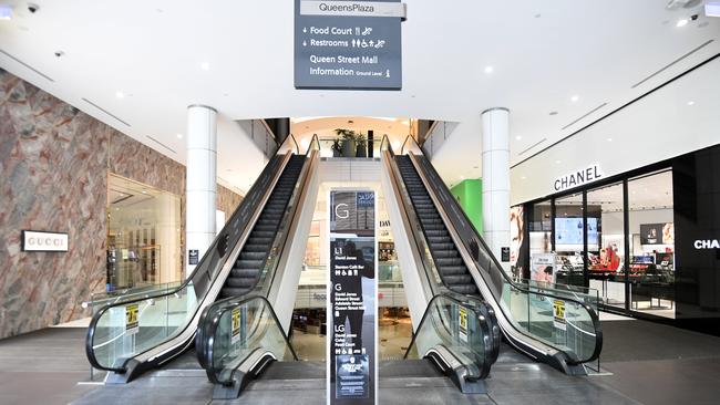 An empty shopping centre in Brisbane’s CBD during the city’s three-day lockdown. Picture: NCA NewsWire/DAN PALED