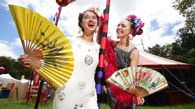 Lucia Mazzella and Jasmine Mary-Anne pose at Woodford Folk Festival on Thursday, December 27, 2018. (AAP Image/Claudia Baxter)