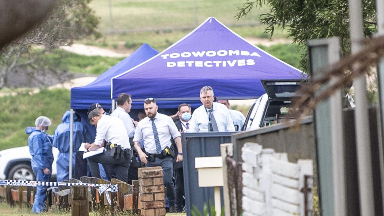 A large police presence at the scene of an arrest on Stone St at Wilsonton in Toowoomba. Picture: Nev Madsen