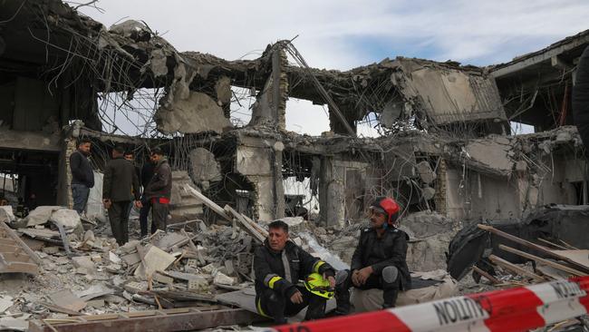 Search and rescue operations in a building hit by an Iranian missile strike on Arbil. Picture: AFP