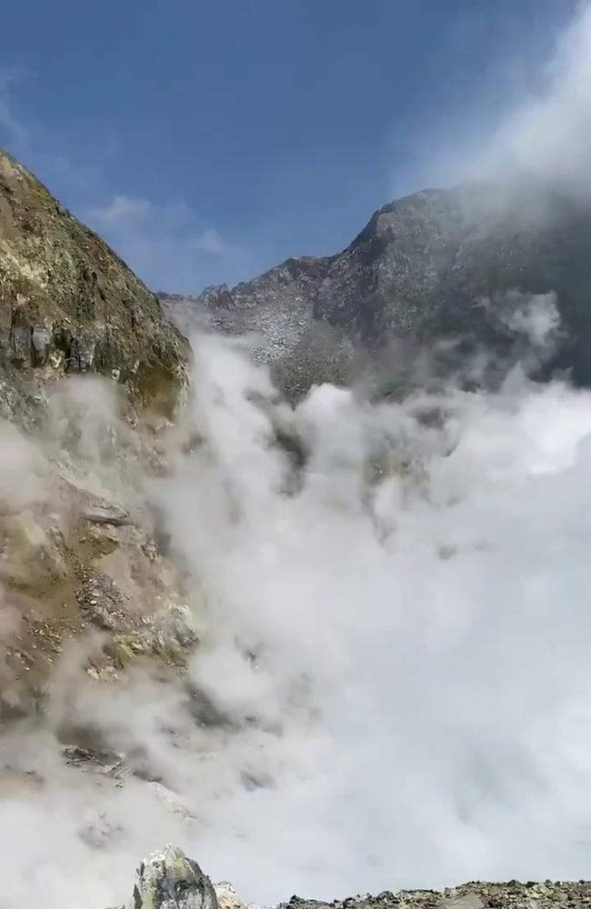 Video grabs from a tourist who had gotten off the island only 20 minutes prior to the eruption. Picture: Michael Schade